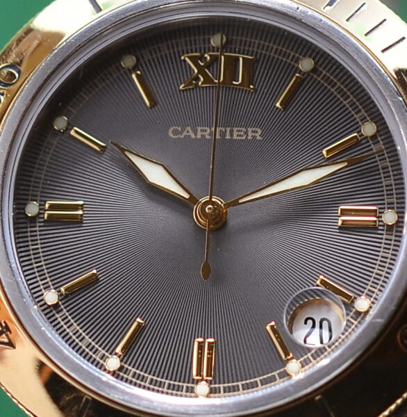 Pasha 18k Gold Steel 35mm Automatic Date 2021 Cartier Service Grey Dial ...